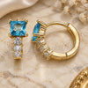 Oro Laminado Huggie Hoop, Gold Filled Style with Blue Topaz and White Cubic Zirconia, Polished, Golden Finish, 02.210.0606.2.12
