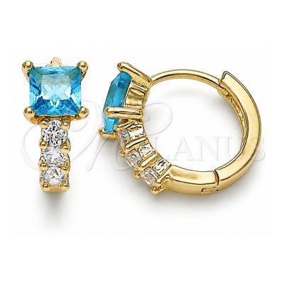 Oro Laminado Huggie Hoop, Gold Filled Style with Blue Topaz and White Cubic Zirconia, Polished, Golden Finish, 02.210.0606.2.12