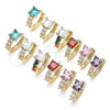 Oro Laminado Huggie Hoop, Gold Filled Style with Blue Topaz and White Cubic Zirconia, Polished, Golden Finish, 02.210.0606.2.12