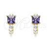 Oro Laminado Huggie Hoop, Gold Filled Style with Amethyst and White Cubic Zirconia, Polished, Golden Finish, 02.210.0606.3.12