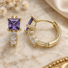 Oro Laminado Huggie Hoop, Gold Filled Style with Amethyst and White Cubic Zirconia, Polished, Golden Finish, 02.210.0606.3.12