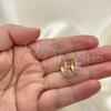 Oro Laminado Huggie Hoop, Gold Filled Style with Pink and White Cubic Zirconia, Polished, Golden Finish, 02.210.0606.4.12