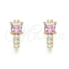 Oro Laminado Huggie Hoop, Gold Filled Style with Pink and White Cubic Zirconia, Polished, Golden Finish, 02.210.0606.4.12