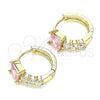 Oro Laminado Huggie Hoop, Gold Filled Style with Pink and White Cubic Zirconia, Polished, Golden Finish, 02.210.0606.4.12