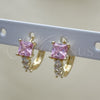 Oro Laminado Huggie Hoop, Gold Filled Style with Pink and White Cubic Zirconia, Polished, Golden Finish, 02.210.0606.4.12