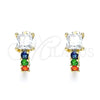 Oro Laminado Huggie Hoop, Gold Filled Style with Multicolor Cubic Zirconia, Polished, Golden Finish, 02.210.0606.5.12