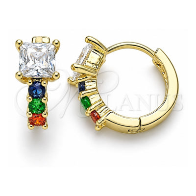 Oro Laminado Huggie Hoop, Gold Filled Style with Multicolor Cubic Zirconia, Polished, Golden Finish, 02.210.0606.5.12