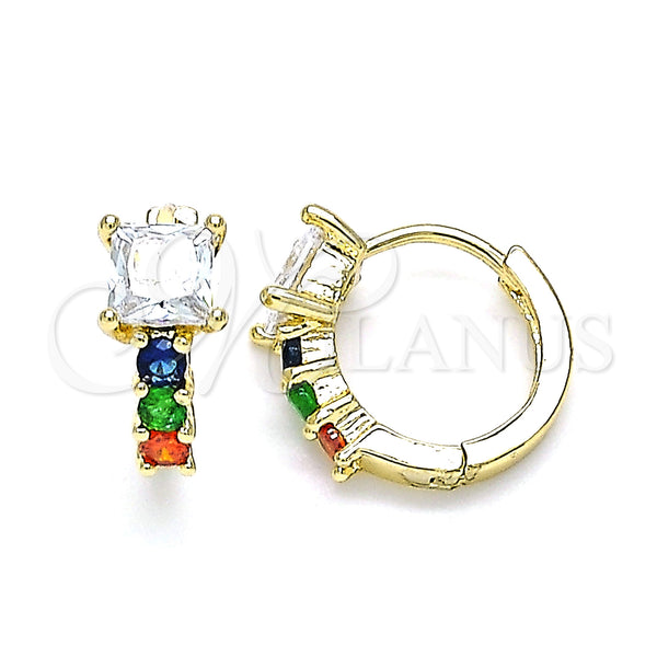 Gold Filled Hoop Earrings — Huggie Hoop with Multicolor Cubic Zirconia Polished 02. — main product view — SKU 144883 | Oro Laminado aretes de aro — Huggie Hoop with Multicolor Cubic Zirconia pulido 02. — SKU 144883