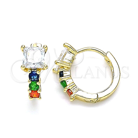 Oro Laminado Huggie Hoop, Gold Filled Style with Multicolor Cubic Zirconia, Polished, Golden Finish, 02.210.0606.5.12