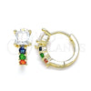 Oro Laminado Huggie Hoop, Gold Filled Style with Multicolor Cubic Zirconia, Polished, Golden Finish, 02.210.0606.5.12