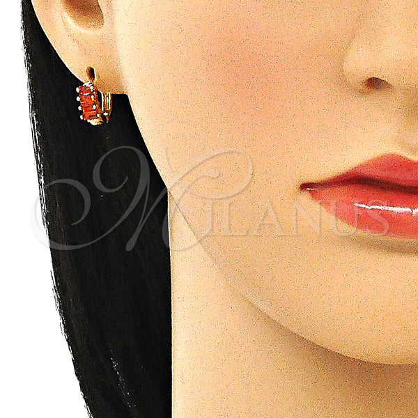 Gold Filled Hoop Earrings — Huggie Hoop with Garnet Cubic Zirconia Polished 02. — alternate product view — SKU 144885 | Oro Laminado aretes de aro — Huggie Hoop with Garnet Cubic Zirconia pulido 02. — SKU 144885