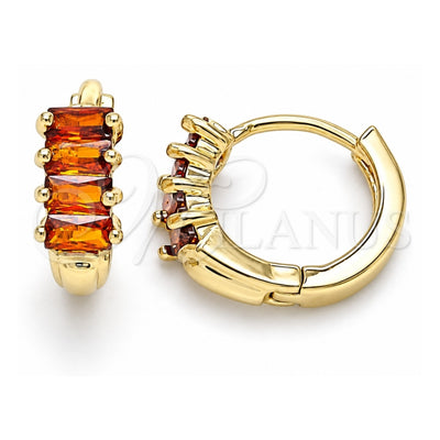 Oro Laminado Huggie Hoop, Gold Filled Style with Garnet Cubic Zirconia, Polished, Golden Finish, 02.210.0607.1.12