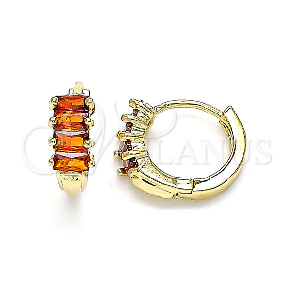 Gold Filled Hoop Earrings — Huggie Hoop with Garnet Cubic Zirconia Polished 02. — main product view — SKU 144885 | Oro Laminado aretes de aro — Huggie Hoop with Garnet Cubic Zirconia pulido 02. — SKU 144885