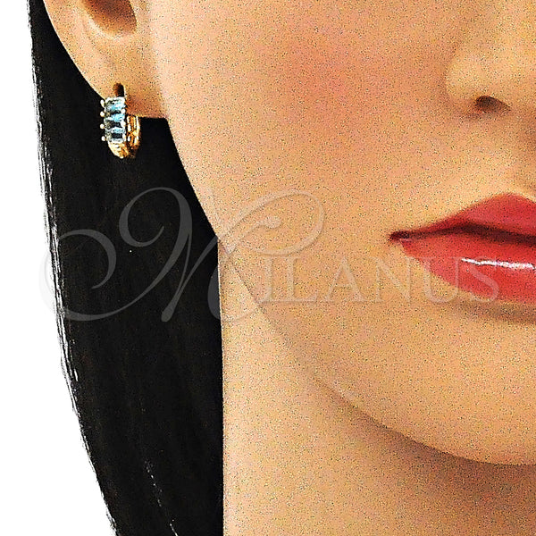 Gold Filled Hoop Earrings — Huggie Hoop Baguette Design with Blue Topaz Cubic — alternate product view — SKU 144886 | Oro Laminado aretes de aro — Huggie Hoop Baguette diseño with Blue Topaz Cubic — SKU 144886
