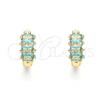 Oro Laminado Huggie Hoop, Gold Filled Style Baguette Design, with Blue Topaz Cubic Zirconia, Polished, Golden Finish, 02.210.0607.2.12
