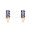 Oro Laminado Huggie Hoop, Gold Filled Style Baguette Design, with Amethyst Cubic Zirconia, Polished, Golden Finish, 02.210.0607.3.12