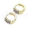 Oro Laminado Huggie Hoop, Gold Filled Style Baguette Design, with Amethyst Cubic Zirconia, Polished, Golden Finish, 02.210.0607.3.12