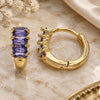 Oro Laminado Huggie Hoop, Gold Filled Style Baguette Design, with Amethyst Cubic Zirconia, Polished, Golden Finish, 02.210.0607.3.12