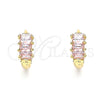 Oro Laminado Huggie Hoop, Gold Filled Style Baguette Design, with Pink Cubic Zirconia, Polished, Golden Finish, 02.210.0607.4.12