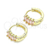 Oro Laminado Huggie Hoop, Gold Filled Style Baguette Design, with Pink Cubic Zirconia, Polished, Golden Finish, 02.210.0607.4.12