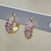 Oro Laminado Huggie Hoop, Gold Filled Style Baguette Design, with Pink Cubic Zirconia, Polished, Golden Finish, 02.210.0607.4.12