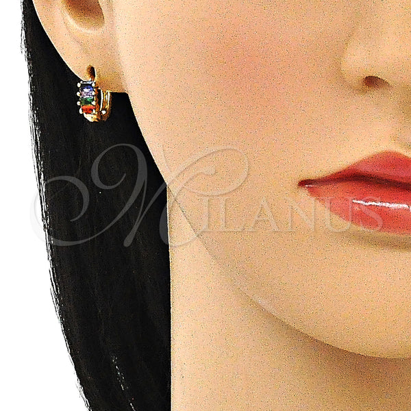 Gold Filled Hoop Earrings — Huggie Hoop Baguette Design with Multicolor Cubic Zirconia — alternate product view — SKU 144889 | Oro Laminado aretes de aro — Huggie Hoop Baguette diseño with Multicolor Cubic Zirconia — SKU 144889