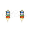 Oro Laminado Huggie Hoop, Gold Filled Style Baguette Design, with Multicolor Cubic Zirconia, Polished, Golden Finish, 02.210.0607.5.12