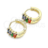 Oro Laminado Huggie Hoop, Gold Filled Style Baguette Design, with Multicolor Cubic Zirconia, Polished, Golden Finish, 02.210.0607.5.12