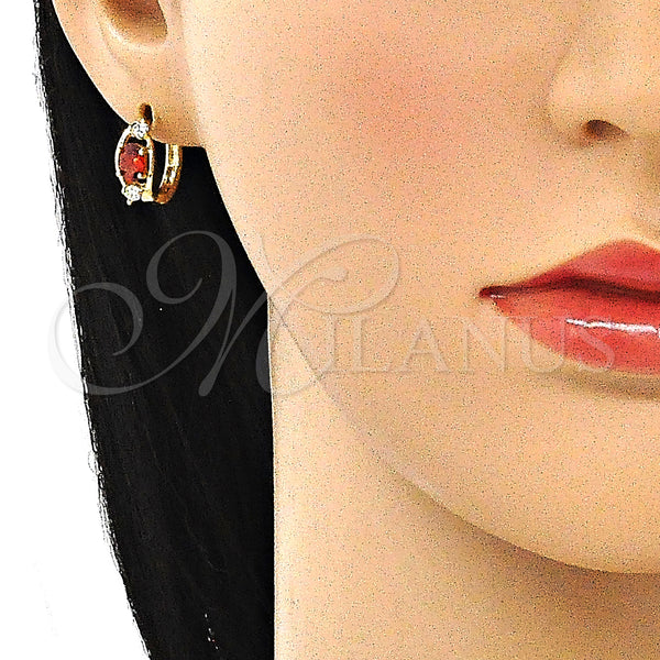 Gold Filled Hoop Earrings — Huggie Hoop with Garnet and White Cubic Zirconia — alternate product view — SKU 144890 | Oro Laminado aretes de aro — Huggie Hoop with Garnet and blanco Cubic Zirconia — SKU 144890