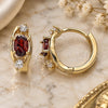 Oro Laminado Huggie Hoop, Gold Filled Style with Garnet and White Cubic Zirconia, Polished, Golden Finish, 02.210.0608.12