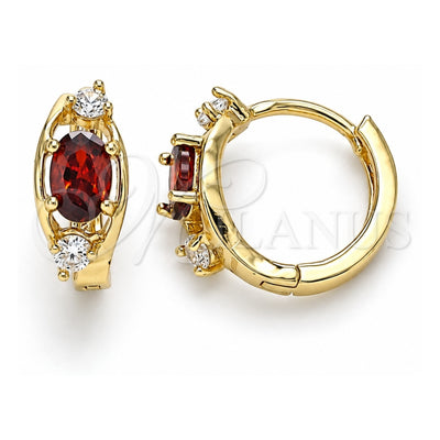 Oro Laminado Huggie Hoop, Gold Filled Style with Garnet and White Cubic Zirconia, Polished, Golden Finish, 02.210.0608.12