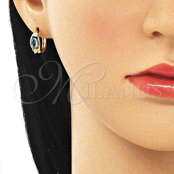 Gold Filled Hoop Earrings — Huggie Hoop with Blue Topaz and White Cubic — alternate product view — SKU 144891 | Oro Laminado aretes de aro — Huggie Hoop with Blue Topaz and blanco Cubic — SKU 144891