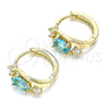 Oro Laminado Huggie Hoop, Gold Filled Style with Blue Topaz and White Cubic Zirconia, Polished, Golden Finish, 02.210.0608.1.12