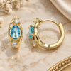Oro Laminado Huggie Hoop, Gold Filled Style with Blue Topaz and White Cubic Zirconia, Polished, Golden Finish, 02.210.0608.1.12