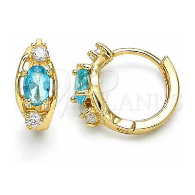 Oro Laminado Huggie Hoop, Gold Filled Style with Blue Topaz and White Cubic Zirconia, Polished, Golden Finish, 02.210.0608.1.12