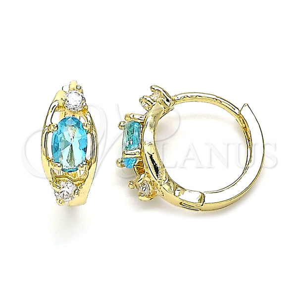 Gold Filled Hoop Earrings — Huggie Hoop with Blue Topaz and White Cubic — main product view — SKU 144891 | Oro Laminado aretes de aro — Huggie Hoop with Blue Topaz and blanco Cubic — SKU 144891