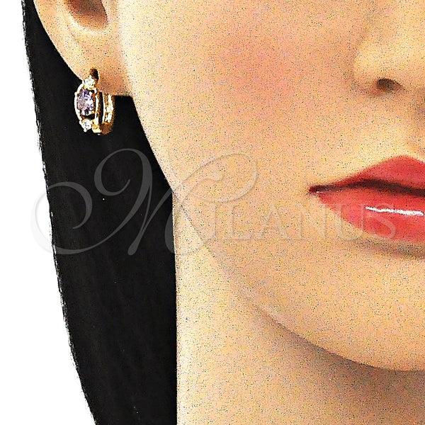 Gold Filled Hoop Earrings — Huggie Hoop with Amethyst and White Cubic Zirconia — alternate product view — SKU 144892 | Oro Laminado aretes de aro — Huggie Hoop with Amethyst and blanco Cubic Zirconia — SKU 144892