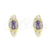 Oro Laminado Huggie Hoop, Gold Filled Style with Amethyst and White Cubic Zirconia, Polished, Golden Finish, 02.210.0608.2.12