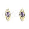 Oro Laminado Huggie Hoop, Gold Filled Style with Amethyst and White Cubic Zirconia, Polished, Golden Finish, 02.210.0608.2.12