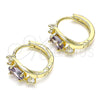 Oro Laminado Huggie Hoop, Gold Filled Style with Amethyst and White Cubic Zirconia, Polished, Golden Finish, 02.210.0608.2.12