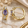 Oro Laminado Huggie Hoop, Gold Filled Style with Amethyst and White Cubic Zirconia, Polished, Golden Finish, 02.210.0608.2.12
