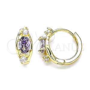 Gold Filled Hoop Earrings — Huggie Hoop with Amethyst and White Cubic Zirconia — main product view — SKU 144892 | Oro Laminado aretes de aro — Huggie Hoop with Amethyst and blanco Cubic Zirconia — SKU 144892