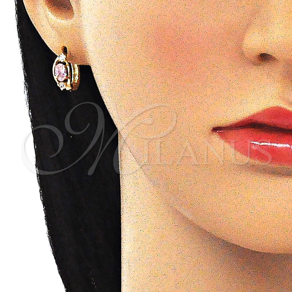 Gold Filled Hoop Earrings — Huggie Hoop with Pink and White Cubic Zirconia — alternate product view — SKU 144893 | Oro Laminado aretes de aro — Huggie Hoop with Pink and blanco Cubic Zirconia — SKU 144893