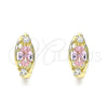 Oro Laminado Huggie Hoop, Gold Filled Style with Pink and White Cubic Zirconia, Polished, Golden Finish, 02.210.0608.3.12