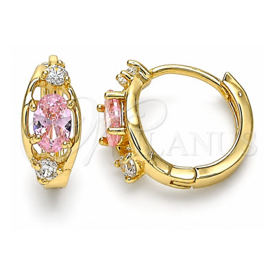 Oro Laminado Huggie Hoop, Gold Filled Style with Pink and White Cubic Zirconia, Polished, Golden Finish, 02.210.0608.3.12