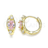 Oro Laminado Huggie Hoop, Gold Filled Style with Pink and White Cubic Zirconia, Polished, Golden Finish, 02.210.0608.3.12