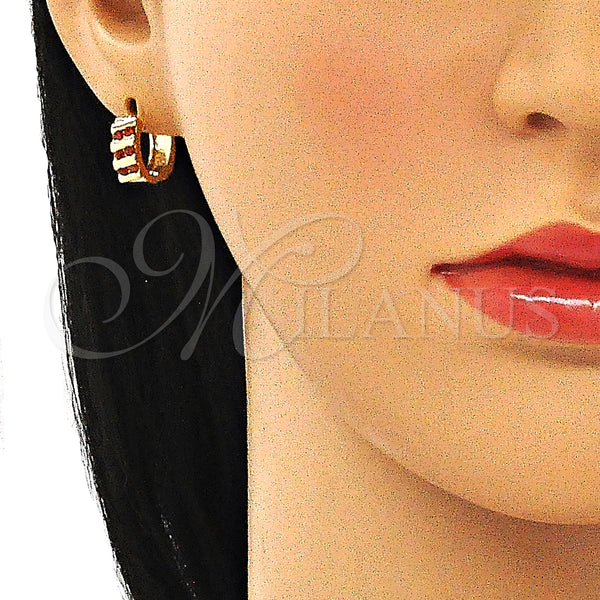 Gold Filled Hoop Earrings — Huggie Hoop with Garnet Cubic Zirconia Polished 02. — alternate product view — SKU 144895 | Oro Laminado aretes de aro — Huggie Hoop with Garnet Cubic Zirconia pulido 02. — SKU 144895