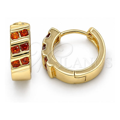 Oro Laminado Huggie Hoop, Gold Filled Style with Garnet Cubic Zirconia, Polished, Golden Finish, 02.210.0609.12