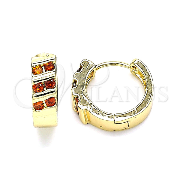Gold Filled Hoop Earrings — Huggie Hoop with Garnet Cubic Zirconia Polished 02. — main product view — SKU 144895 | Oro Laminado aretes de aro — Huggie Hoop with Garnet Cubic Zirconia pulido 02. — SKU 144895