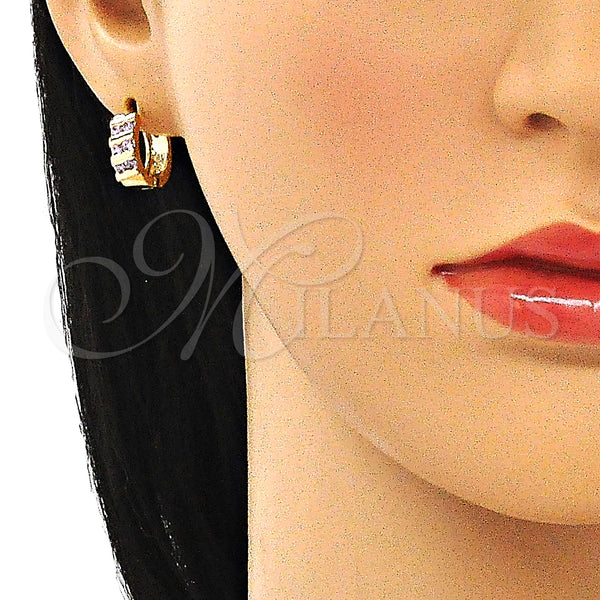Gold Filled Hoop Earrings — Huggie Hoop with Amethyst Cubic Zirconia Polished 02. — alternate product view — SKU 144896 | Oro Laminado aretes de aro — Huggie Hoop with Amethyst Cubic Zirconia pulido 02. — SKU 144896